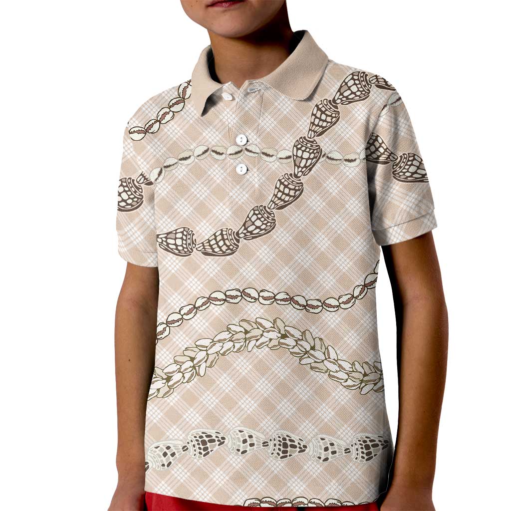 Beige Aloha Hawaii Shell Lei Kid Polo Shirt Palaka Hebrew Cone Honey Cowrie Elegant Curves LT14 Kid Beige - Polynesian Pride