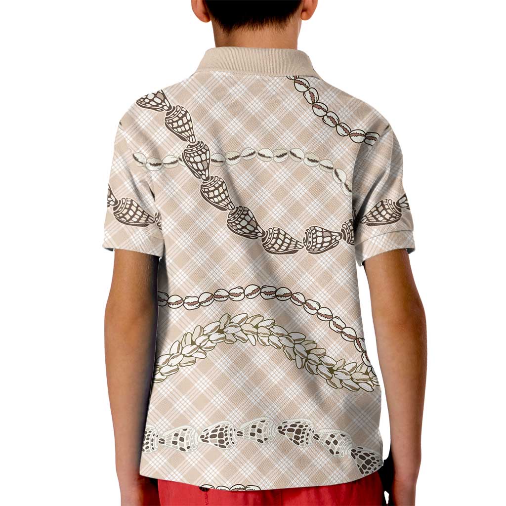 Beige Aloha Hawaii Shell Lei Kid Polo Shirt Palaka Hebrew Cone Honey Cowrie Elegant Curves LT14 - Polynesian Pride