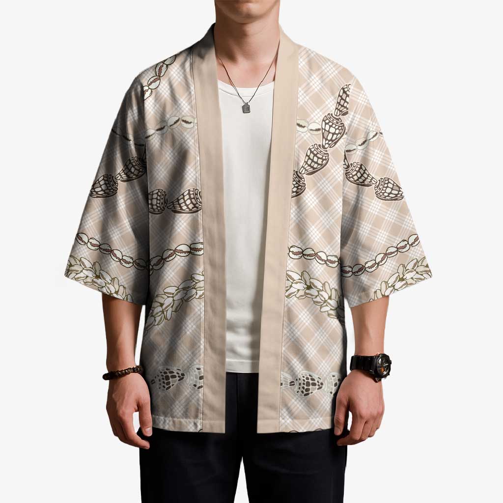 Beige Aloha Hawaii Shell Lei Kimono Palaka Hebrew Cone Honey Cowrie Elegant Curves - Polynesian Pride