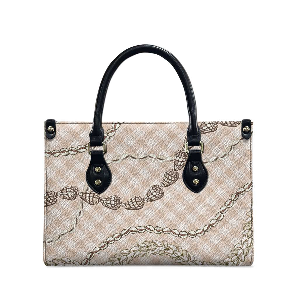 Beige Aloha Hawaii Shell Lei Leather Bag Palaka Hebrew Cone Honey Cowrie Elegant Curves LT14 - Polynesian Pride