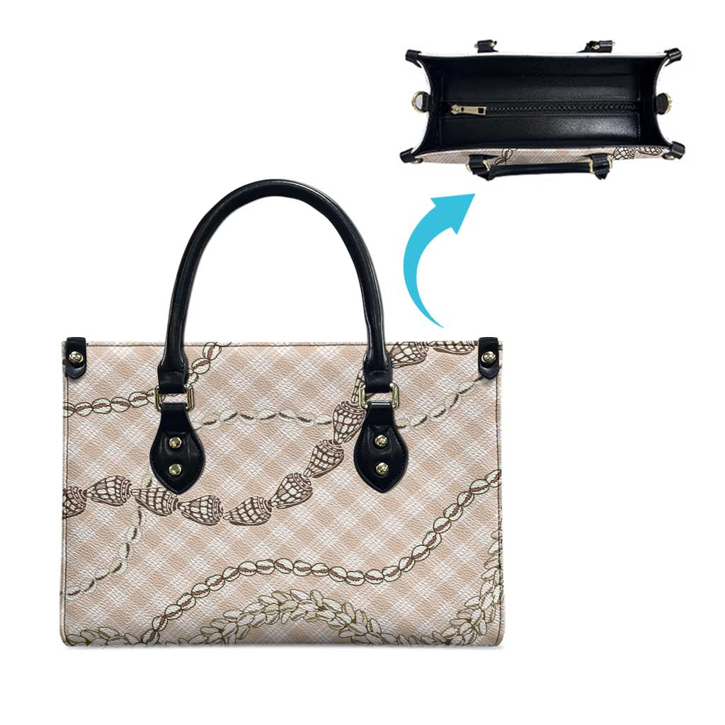 Beige Aloha Hawaii Shell Lei Leather Bag Palaka Hebrew Cone Honey Cowrie Elegant Curves LT14 - Polynesian Pride
