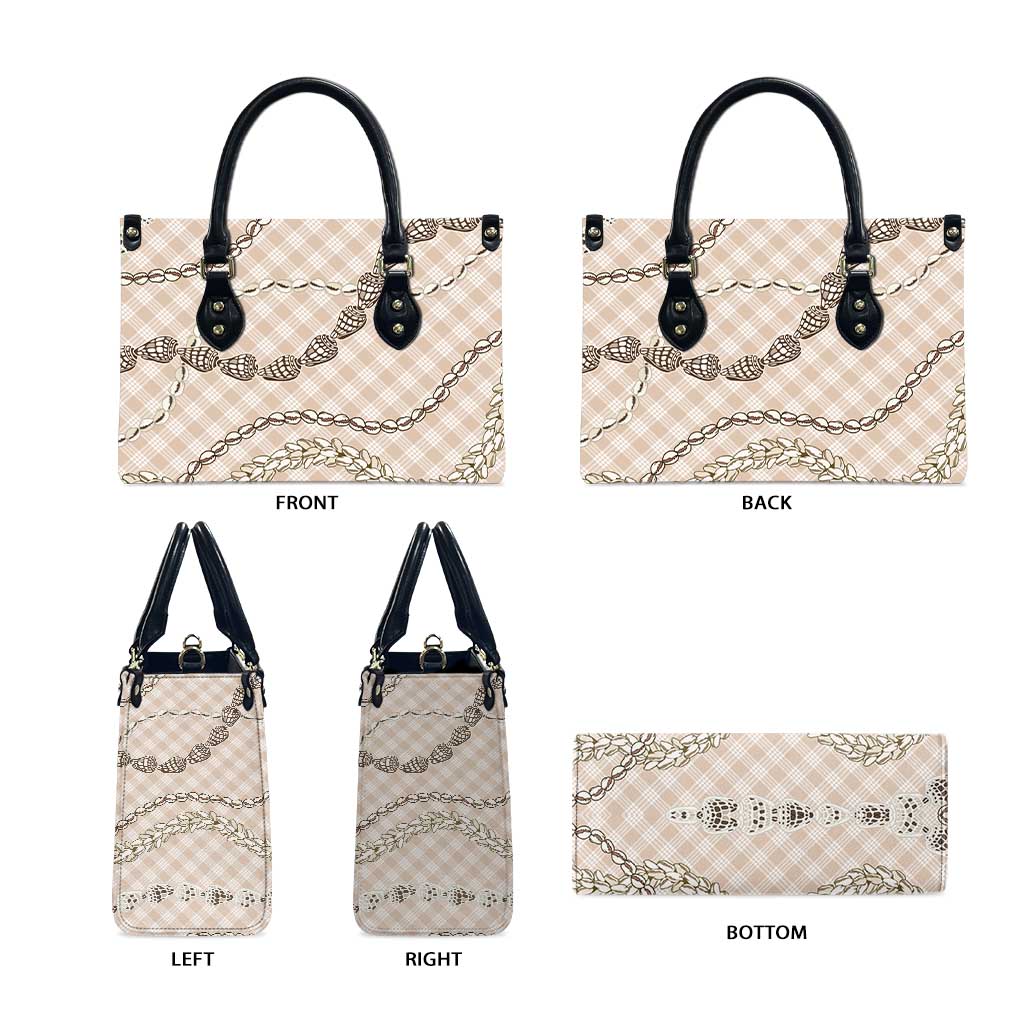 Beige Aloha Hawaii Shell Lei Leather Bag Palaka Hebrew Cone Honey Cowrie Elegant Curves LT14 - Polynesian Pride