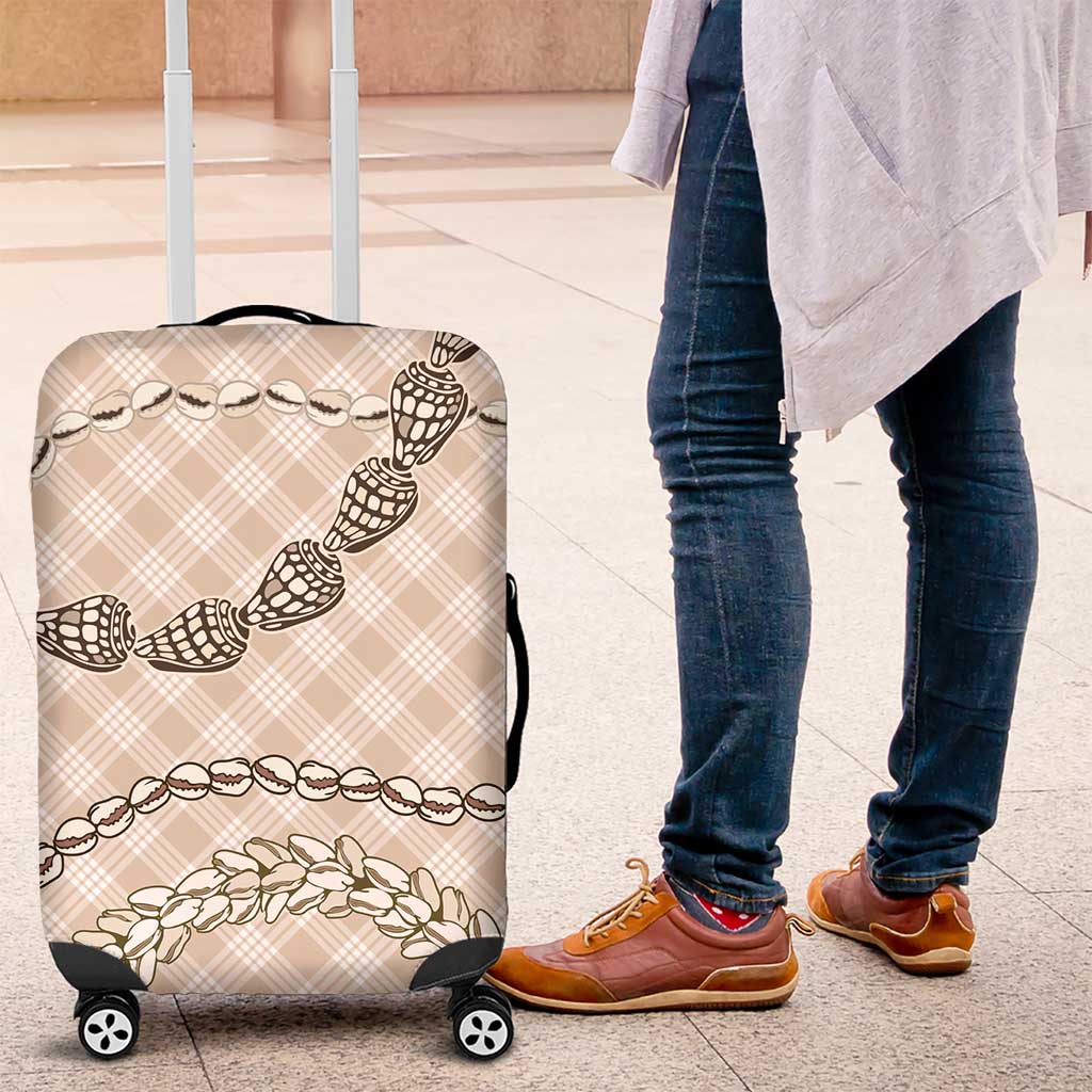 Beige Aloha Hawaii Shell Lei Luggage Cover Palaka Hebrew Cone Honey Cowrie Elegant Curves - Polynesian Pride