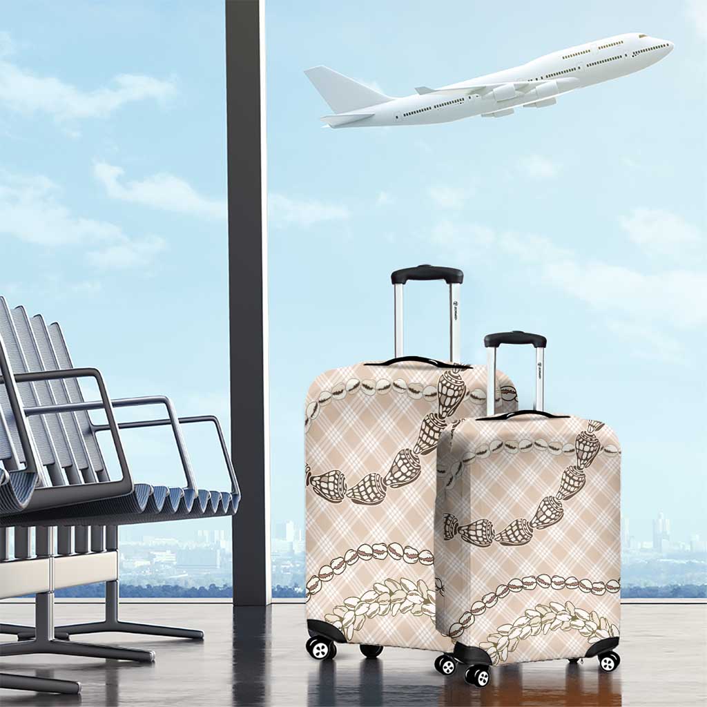 Beige Aloha Hawaii Shell Lei Luggage Cover Palaka Hebrew Cone Honey Cowrie Elegant Curves - Polynesian Pride