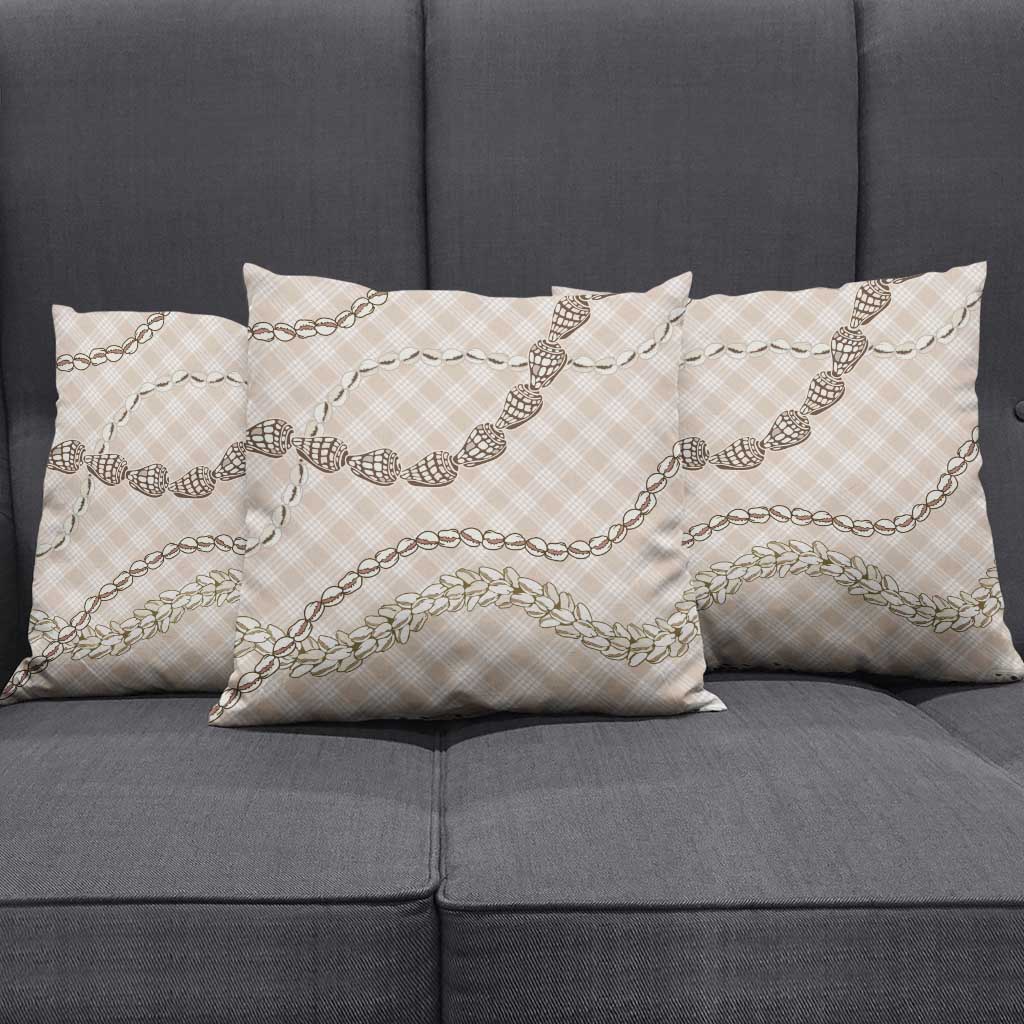 Beige Aloha Hawaii Shell Lei Pillow Cover Palaka Hebrew Cone Honey Cowrie Elegant Curves - Polynesian Pride