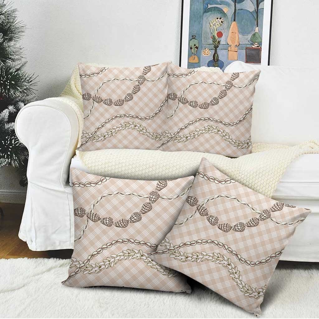 Beige Aloha Hawaii Shell Lei Pillow Cover Palaka Hebrew Cone Honey Cowrie Elegant Curves - Polynesian Pride