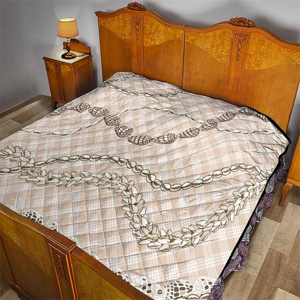 Beige Aloha Hawaii Shell Lei Quilt Palaka Hebrew Cone Honey Cowrie Elegant Curves - Polynesian Pride