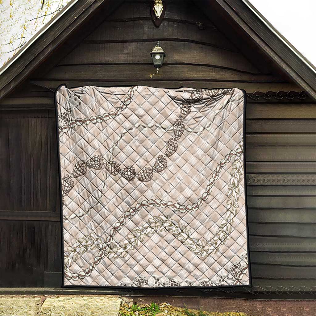 Beige Aloha Hawaii Shell Lei Quilt Palaka Hebrew Cone Honey Cowrie Elegant Curves - Polynesian Pride