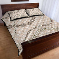 Beige Aloha Hawaii Shell Lei Quilt Bed Set Palaka Hebrew Cone Honey Cowrie Elegant Curves - Polynesian Pride