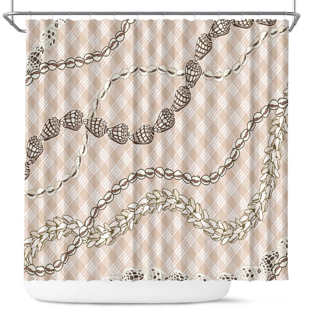 Beige Aloha Hawaii Shell Lei Shower Curtain Palaka Hebrew Cone Honey Cowrie Elegant Curves LT14 Beige - Polynesian Pride