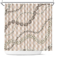 Beige Aloha Hawaii Shell Lei Shower Curtain Palaka Hebrew Cone Honey Cowrie Elegant Curves LT14 Beige - Polynesian Pride