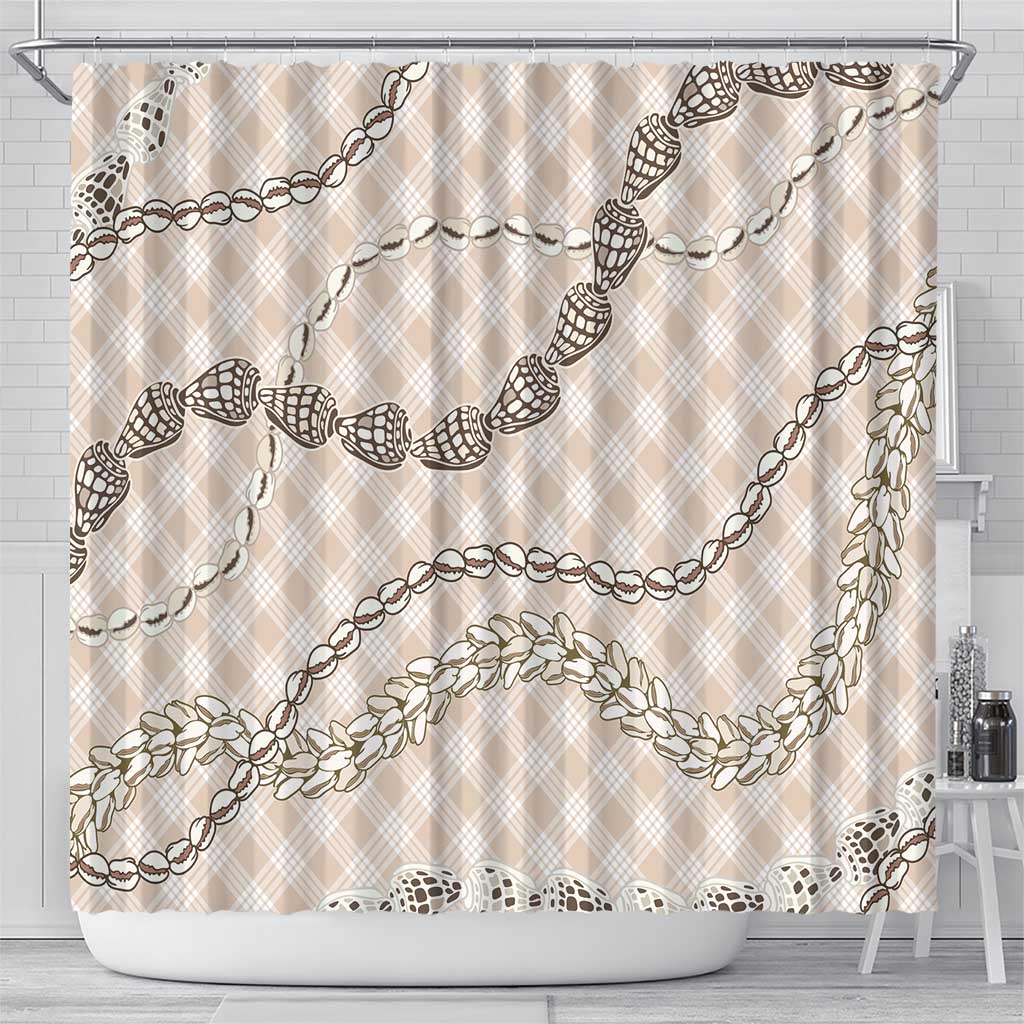 Beige Aloha Hawaii Shell Lei Shower Curtain Palaka Hebrew Cone Honey Cowrie Elegant Curves LT14 - Polynesian Pride