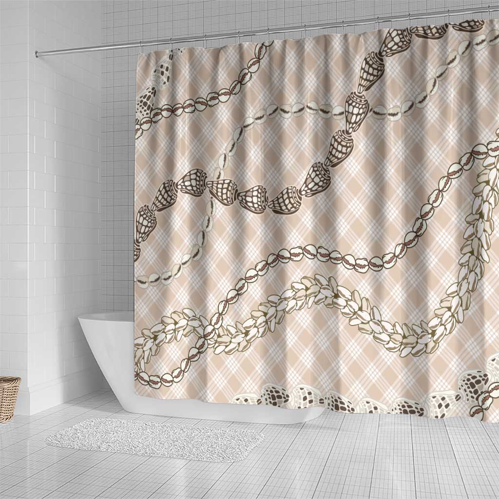 Beige Aloha Hawaii Shell Lei Shower Curtain Palaka Hebrew Cone Honey Cowrie Elegant Curves LT14 - Polynesian Pride