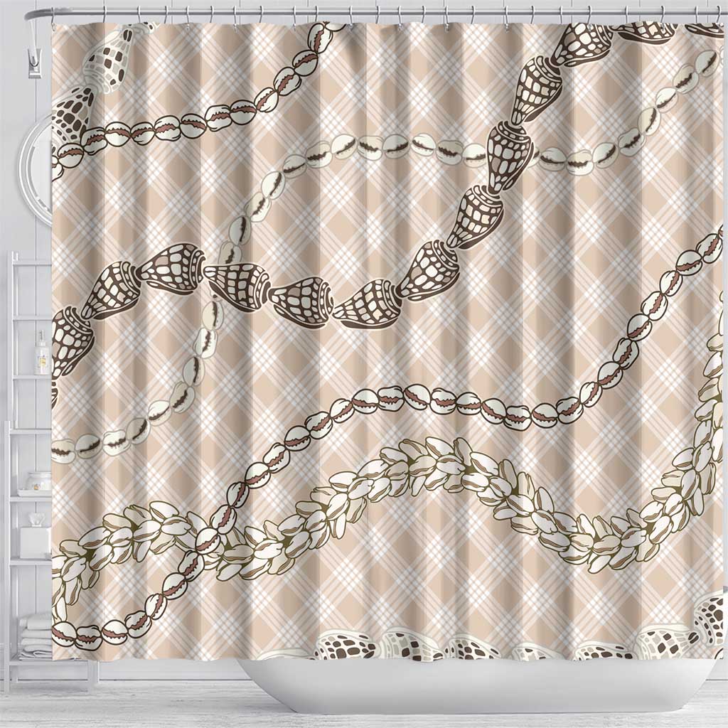 Beige Aloha Hawaii Shell Lei Shower Curtain Palaka Hebrew Cone Honey Cowrie Elegant Curves LT14 - Polynesian Pride