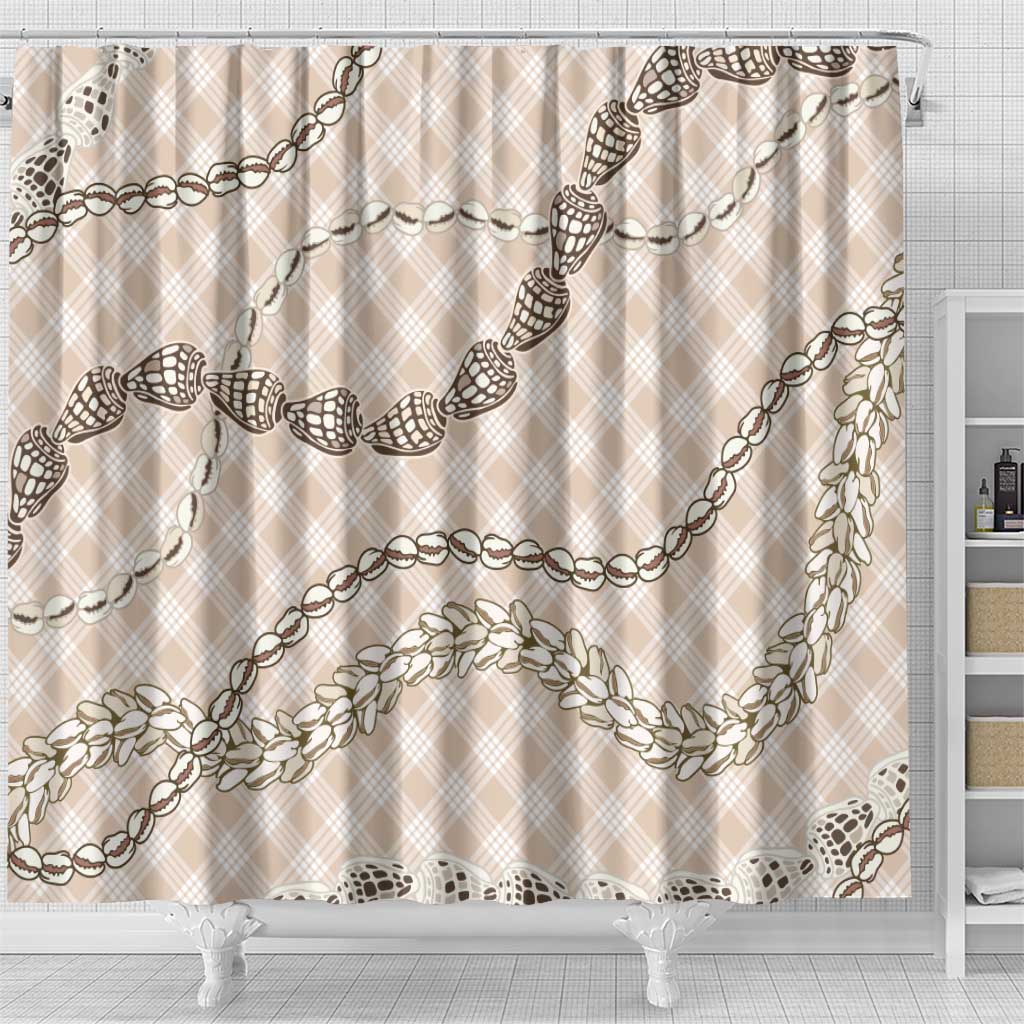 Beige Aloha Hawaii Shell Lei Shower Curtain Palaka Hebrew Cone Honey Cowrie Elegant Curves LT14 - Polynesian Pride