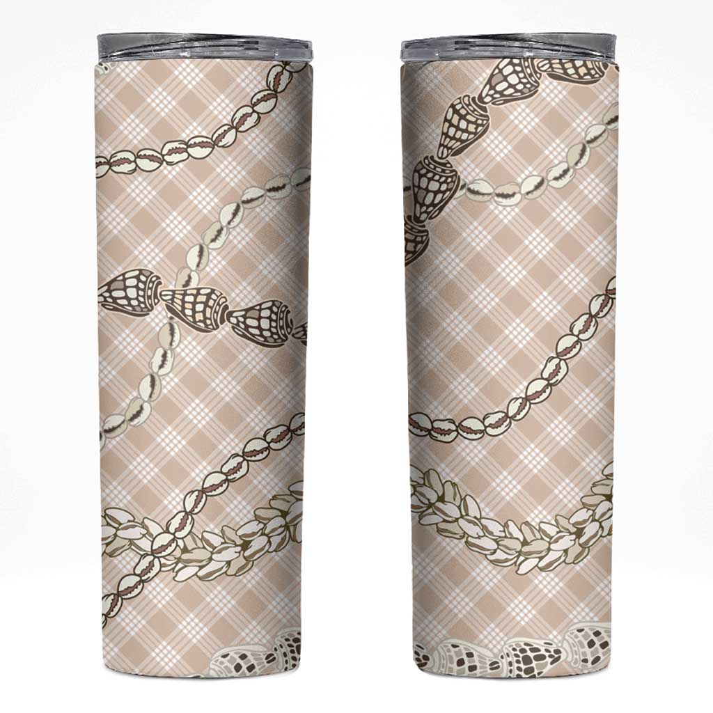Beige Aloha Hawaii Shell Lei Skinny Tumbler Palaka Hebrew Cone Honey Cowrie Elegant Curves LT14 Beige - Polynesian Pride