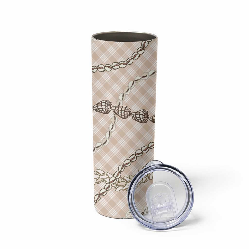Beige Aloha Hawaii Shell Lei Skinny Tumbler Palaka Hebrew Cone Honey Cowrie Elegant Curves LT14 - Polynesian Pride