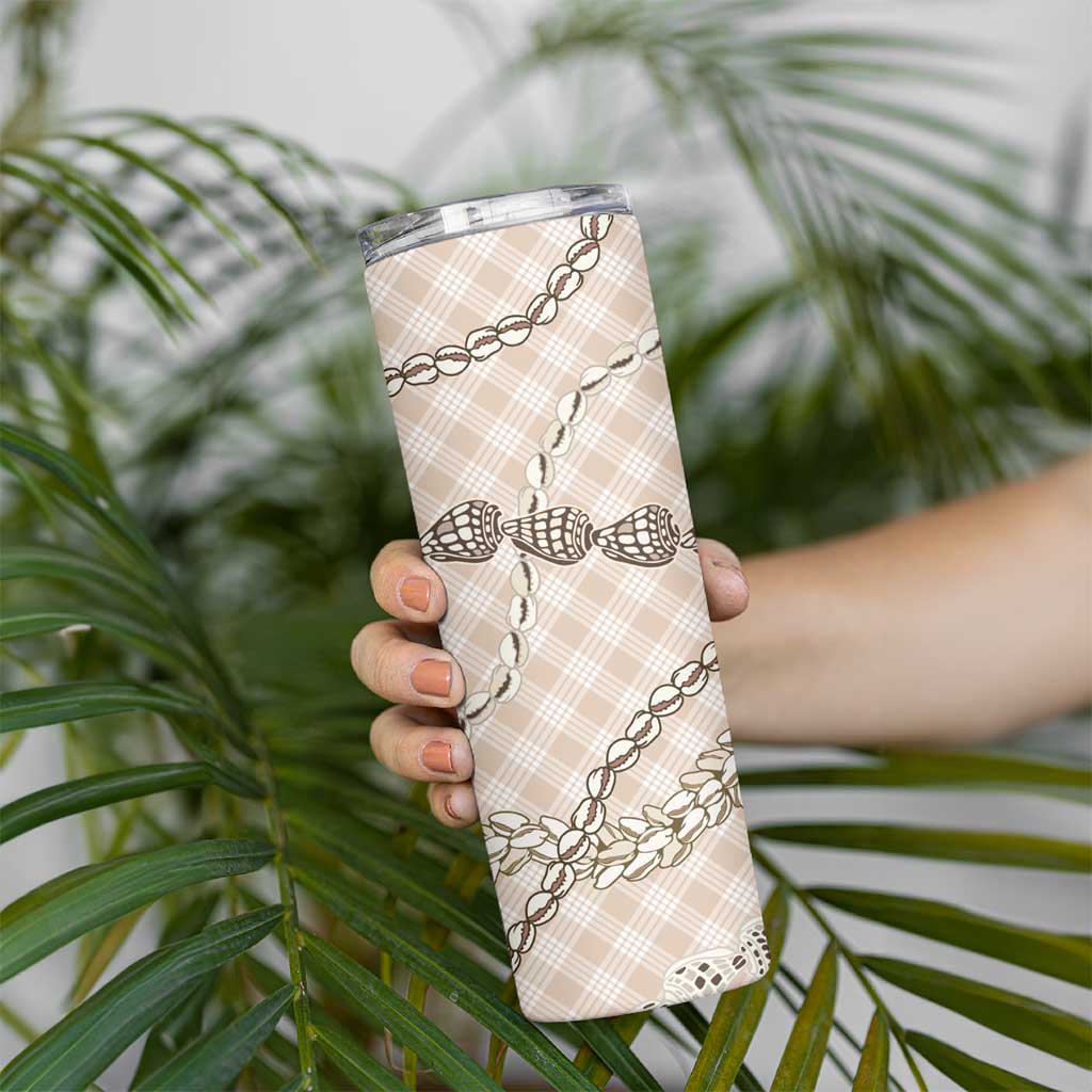 Beige Aloha Hawaii Shell Lei Skinny Tumbler Palaka Hebrew Cone Honey Cowrie Elegant Curves LT14 - Polynesian Pride