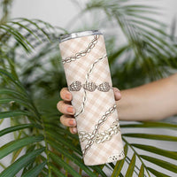 Beige Aloha Hawaii Shell Lei Skinny Tumbler Palaka Hebrew Cone Honey Cowrie Elegant Curves LT14 - Polynesian Pride