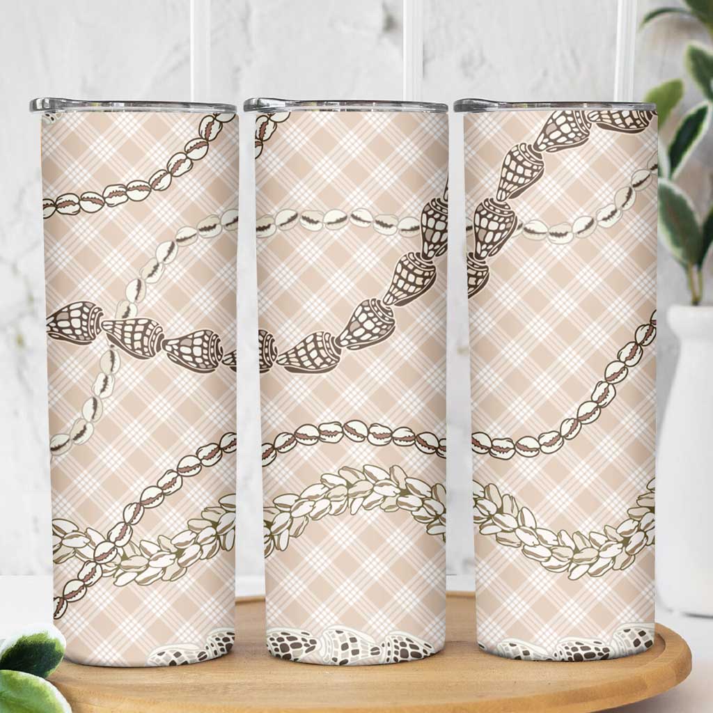 Beige Aloha Hawaii Shell Lei Skinny Tumbler Palaka Hebrew Cone Honey Cowrie Elegant Curves LT14 - Polynesian Pride