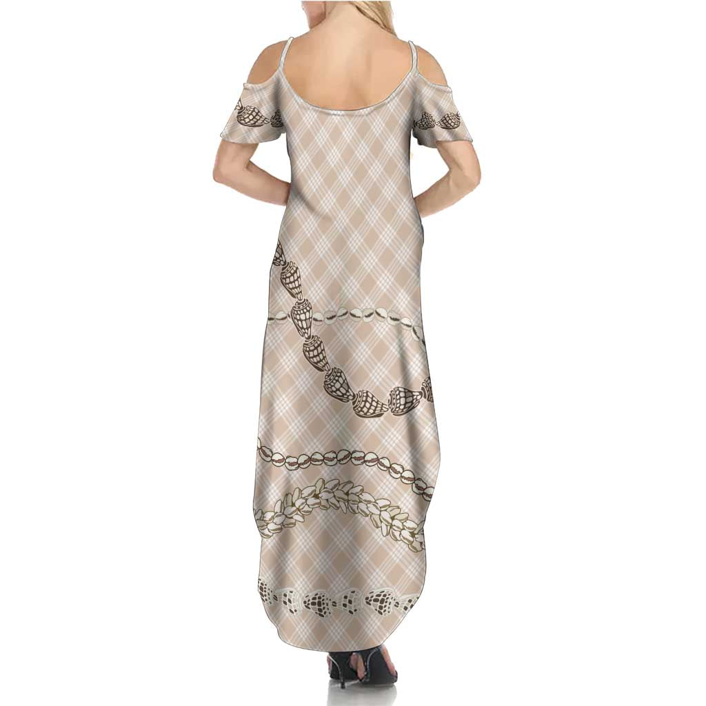 Beige Aloha Hawaii Shell Lei Summer Maxi Dress Palaka Hebrew Cone Honey Cowrie Elegant Curves LT14 - Polynesian Pride