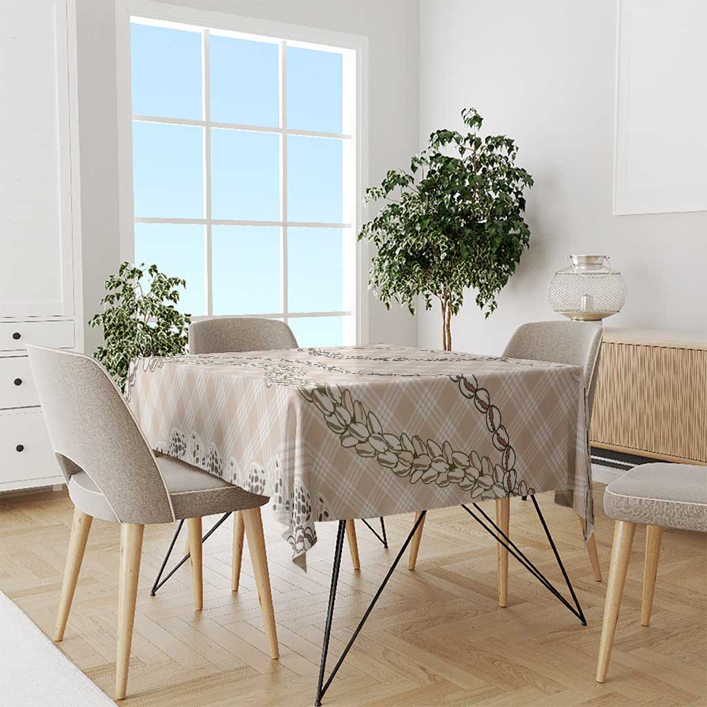 Beige Aloha Hawaii Shell Lei Tablecloth Palaka Hebrew Cone Honey Cowrie Elegant Curves - Polynesian Pride