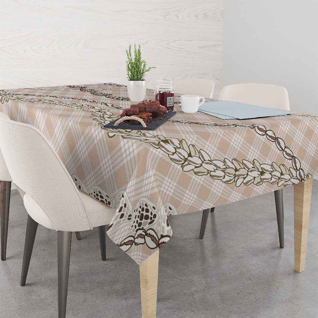Beige Aloha Hawaii Shell Lei Tablecloth Palaka Hebrew Cone Honey Cowrie Elegant Curves - Polynesian Pride