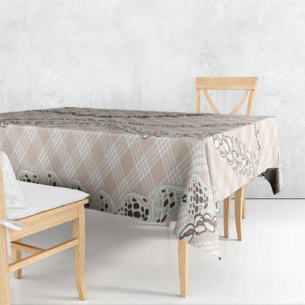 Beige Aloha Hawaii Shell Lei Tablecloth Palaka Hebrew Cone Honey Cowrie Elegant Curves - Polynesian Pride