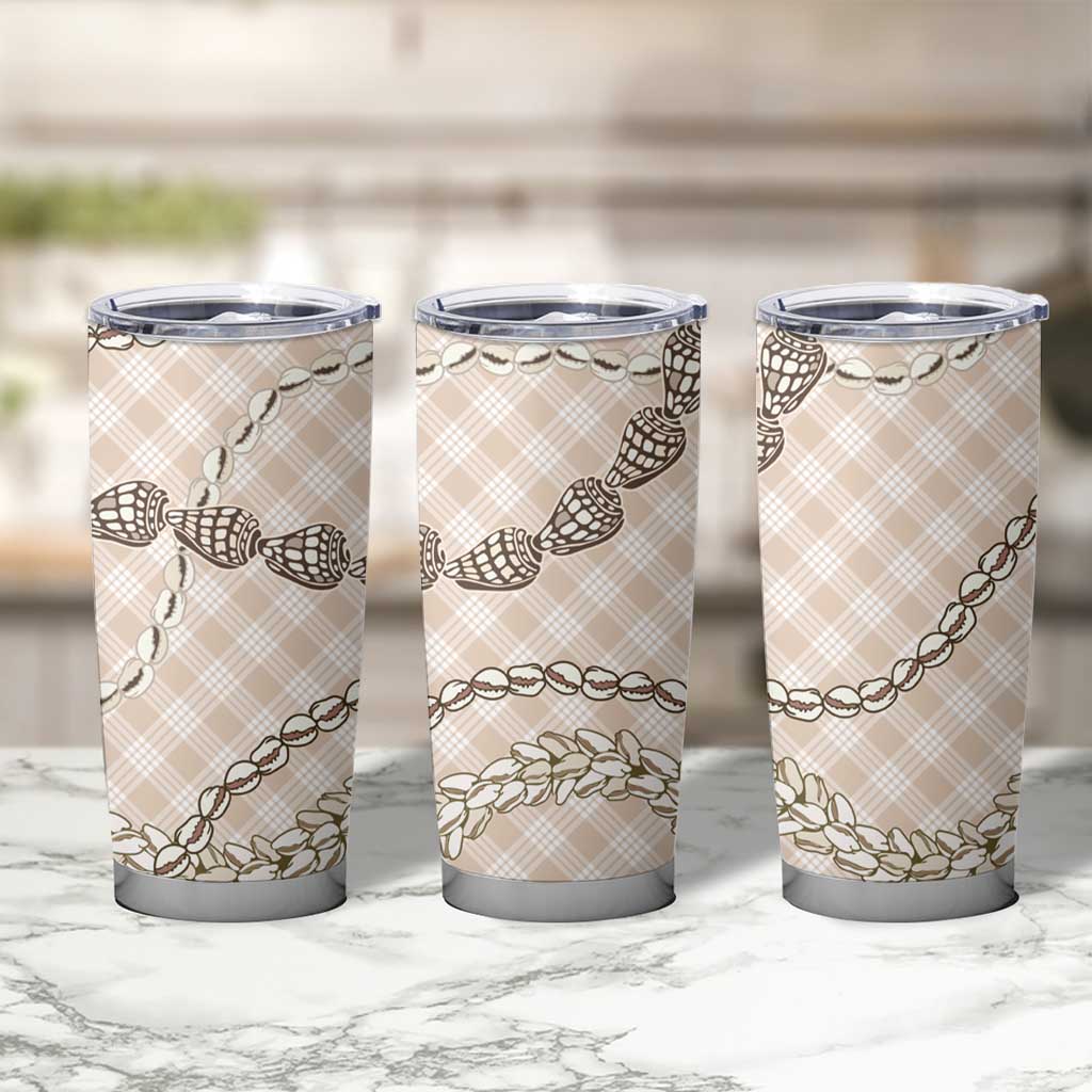 Beige Aloha Hawaii Shell Lei Tumbler Cup Palaka Hebrew Cone Honey Cowrie Elegant Curves - Polynesian Pride