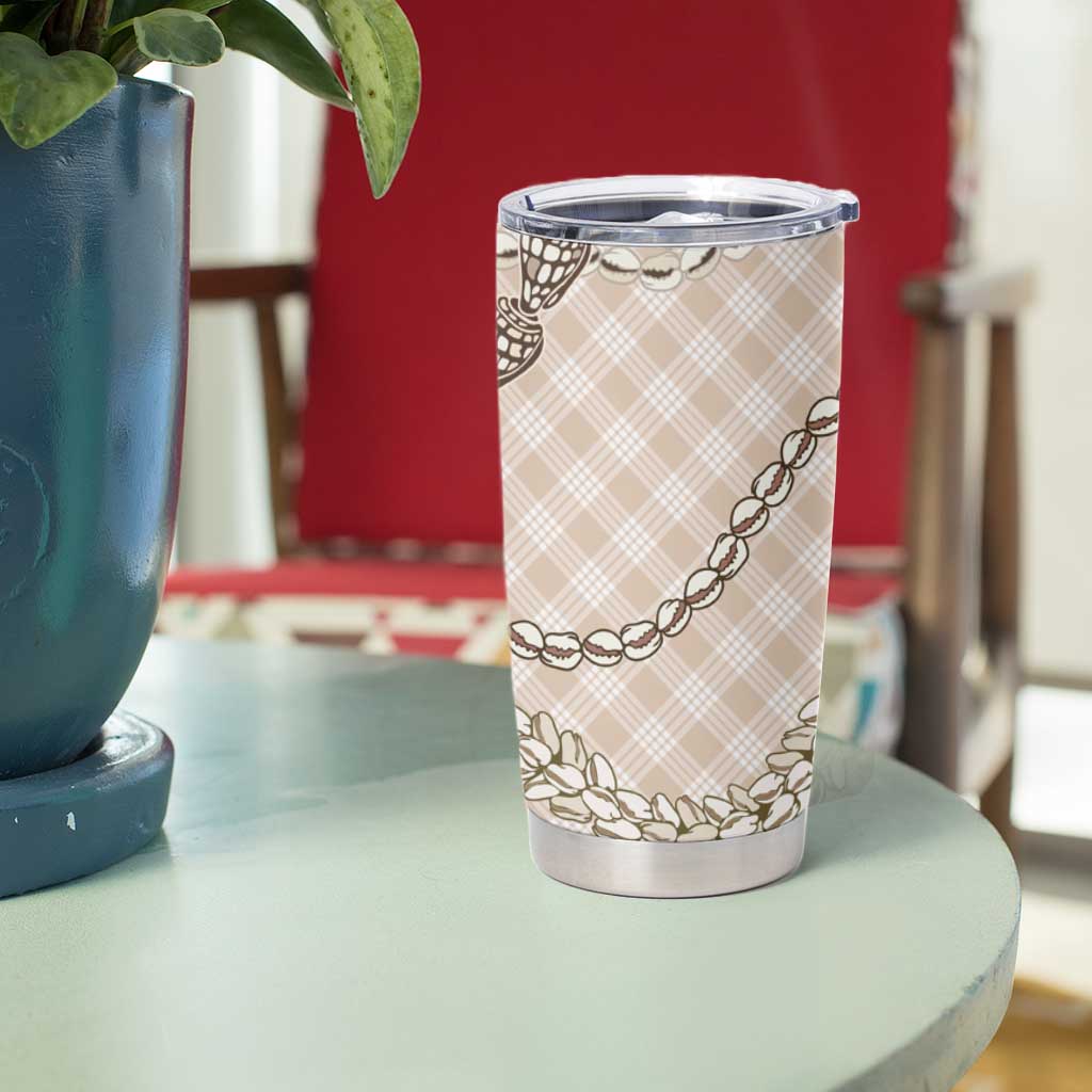 Beige Aloha Hawaii Shell Lei Tumbler Cup Palaka Hebrew Cone Honey Cowrie Elegant Curves - Polynesian Pride