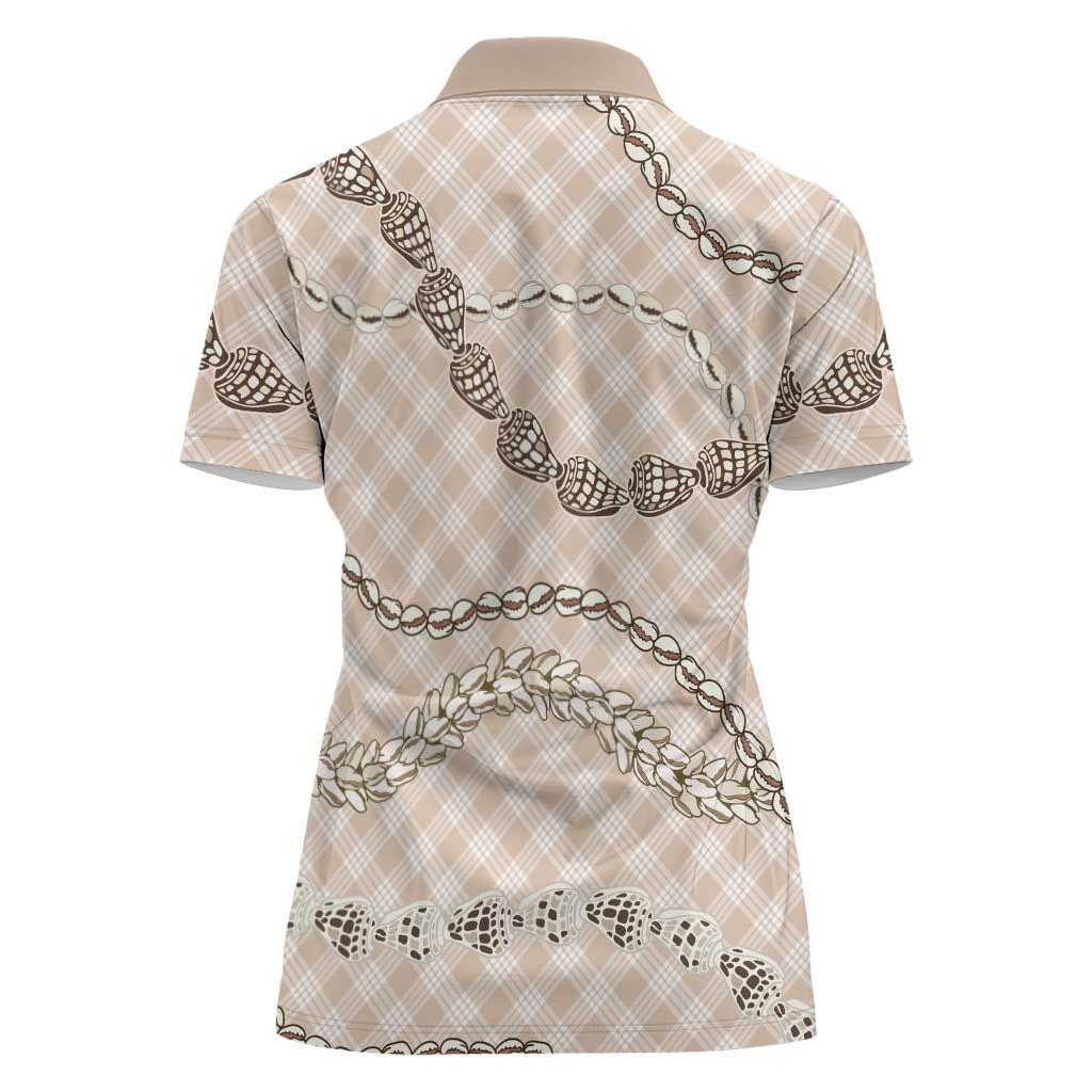 Beige Aloha Hawaii Shell Lei Women Polo Shirt Palaka Hebrew Cone Honey Cowrie Elegant Curves LT14 - Polynesian Pride