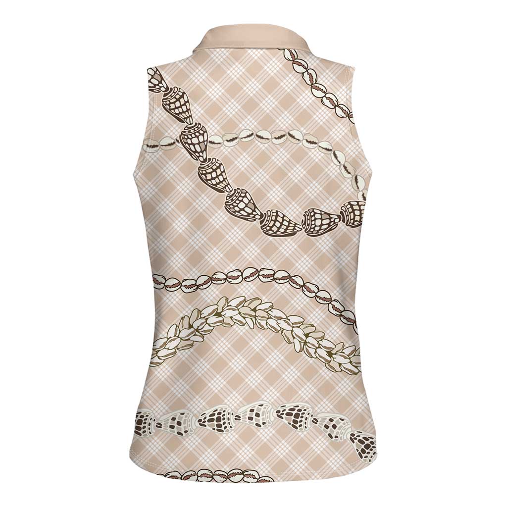 Beige Aloha Hawaii Shell Lei Women Sleeveless Polo Shirt Palaka Hebrew Cone Honey Cowrie Elegant Curves LT14 - Polynesian Pride