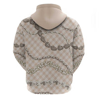 Beige Aloha Hawaii Shell Lei Zip Hoodie Palaka Hebrew Cone Honey Cowrie Elegant Curves - Polynesian Pride