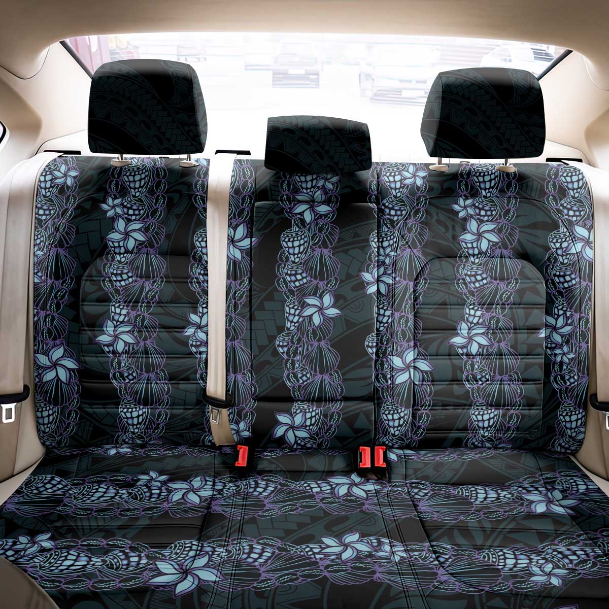 Purple Paradise Hawaii Shell Lei Back Car Seat Cover Hawaiian Sunrise Shell Hebrew Cone Plumeria - Polynesian Pride