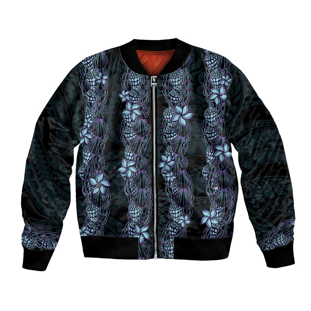 Purple Paradise Hawaii Shell Lei Bomber Jacket Hawaiian Sunrise Shell Hebrew Cone Plumeria - Polynesian Pride