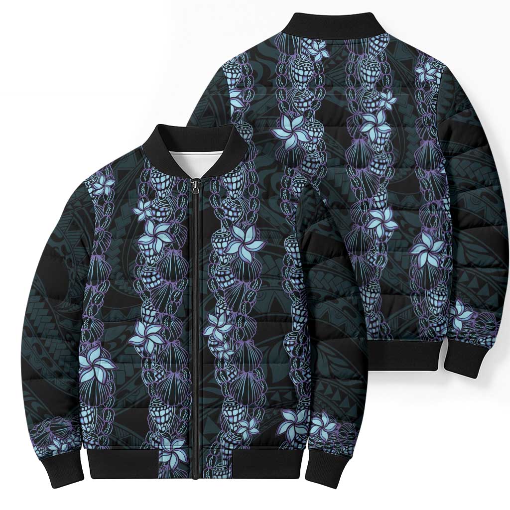 Purple Paradise Hawaii Shell Lei Bomber Puffer Jacket Hawaiian Sunrise Shell Hebrew Cone Plumeria - Polynesian Pride
