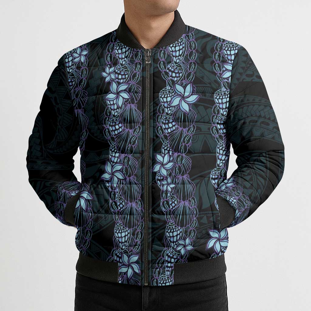Purple Paradise Hawaii Shell Lei Bomber Puffer Jacket Hawaiian Sunrise Shell Hebrew Cone Plumeria - Polynesian Pride
