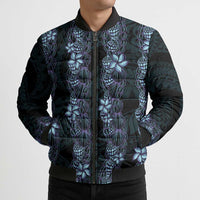 Purple Paradise Hawaii Shell Lei Bomber Puffer Jacket Hawaiian Sunrise Shell Hebrew Cone Plumeria - Polynesian Pride