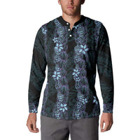 Purple Paradise Hawaii Shell Lei Button Sweatshirt Hawaiian Sunrise Shell Hebrew Cone Plumeria - Polynesian Pride