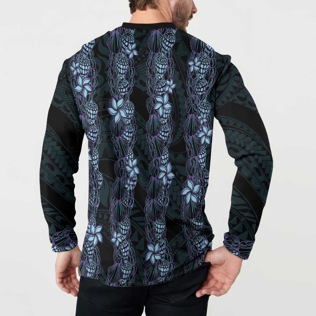 Purple Paradise Hawaii Shell Lei Button Sweatshirt Hawaiian Sunrise Shell Hebrew Cone Plumeria - Polynesian Pride