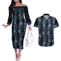 Purple Paradise Hawaii Shell Lei Couples Matching Off The Shoulder Long Sleeve Dress and Hawaiian Shirt Hawaiian Sunrise Shell Hebrew Cone Plumeria LT14 Purple - Polynesian Pride