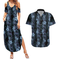 Purple Paradise Hawaii Shell Lei Couples Matching Summer Maxi Dress and Hawaiian Shirt Hawaiian Sunrise Shell Hebrew Cone Plumeria LT14 Purple - Polynesian Pride