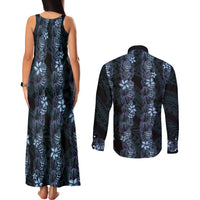 Purple Paradise Hawaii Shell Lei Couples Matching Tank Maxi Dress and Long Sleeve Button Shirt Hawaiian Sunrise Shell Hebrew Cone Plumeria LT14 - Polynesian Pride