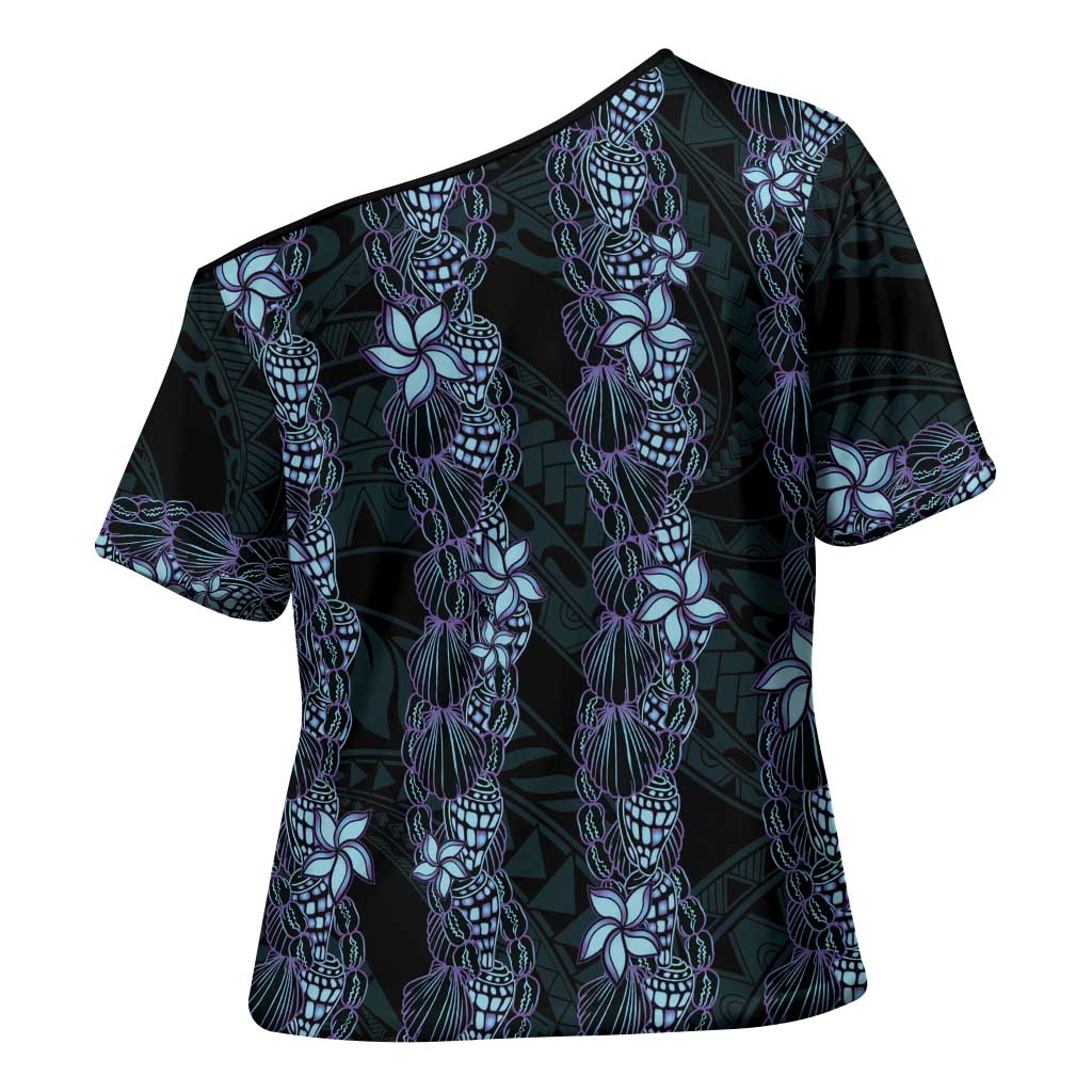 Purple Paradise Hawaii Shell Lei Cross Shoulder Shirt Hawaiian Sunrise Shell Hebrew Cone Plumeria - Polynesian Pride