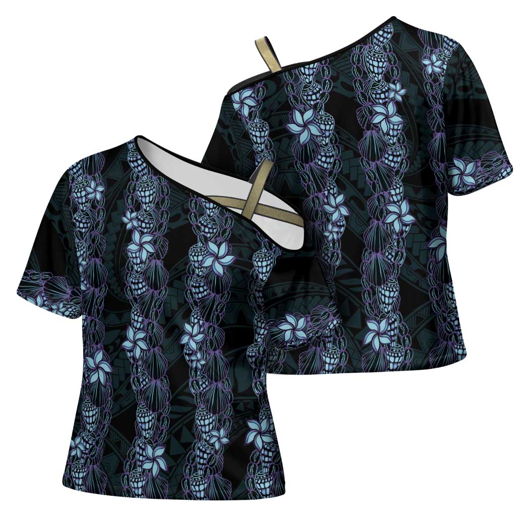 Purple Paradise Hawaii Shell Lei Cross Shoulder Shirt Hawaiian Sunrise Shell Hebrew Cone Plumeria - Polynesian Pride