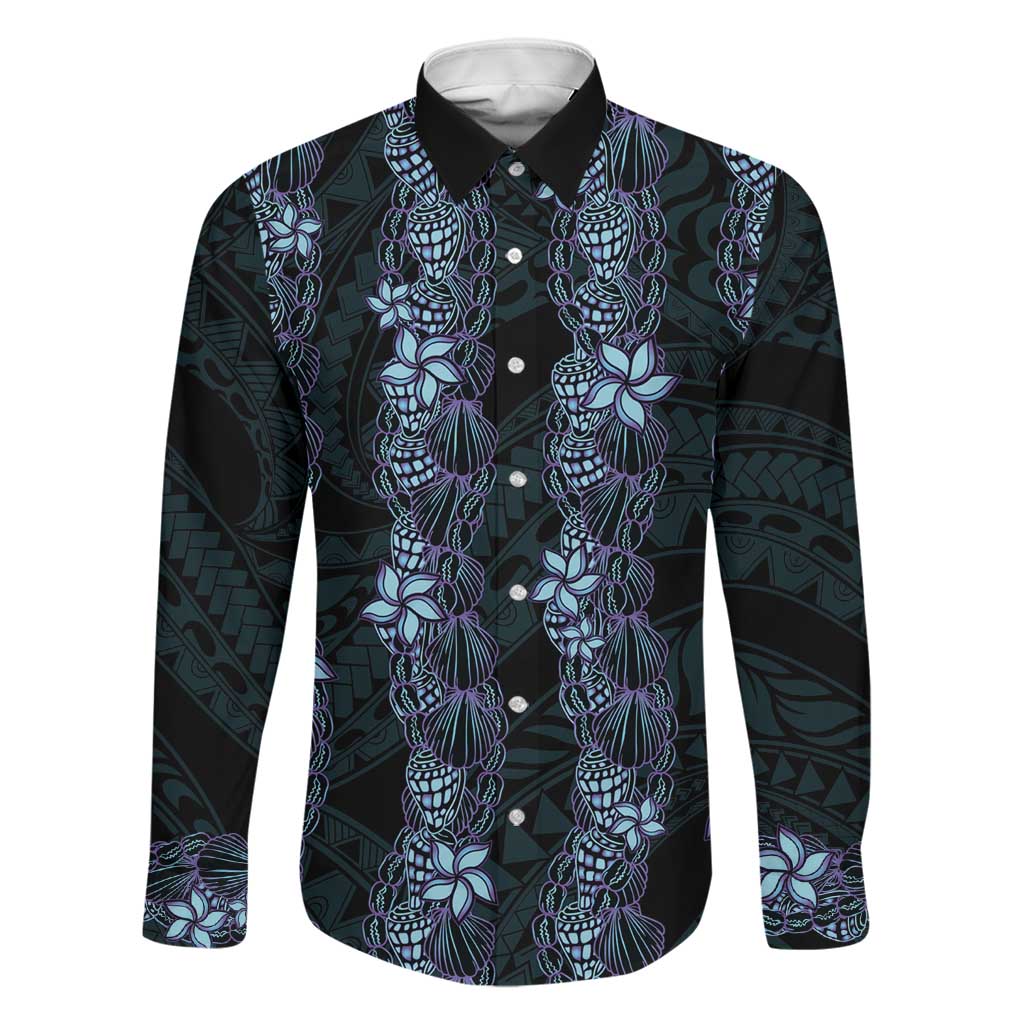 Purple Paradise Hawaii Shell Lei Family Matching Off Shoulder Maxi Dress and Hawaiian Shirt Hawaiian Sunrise Shell Hebrew Cone Plumeria LT14 Dad's Shirt - Long Sleeve Purple - Polynesian Pride