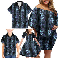 Purple Paradise Hawaii Shell Lei Family Matching Off Shoulder Short Dress and Hawaiian Shirt Hawaiian Sunrise Shell Hebrew Cone Plumeria LT14 - Polynesian Pride