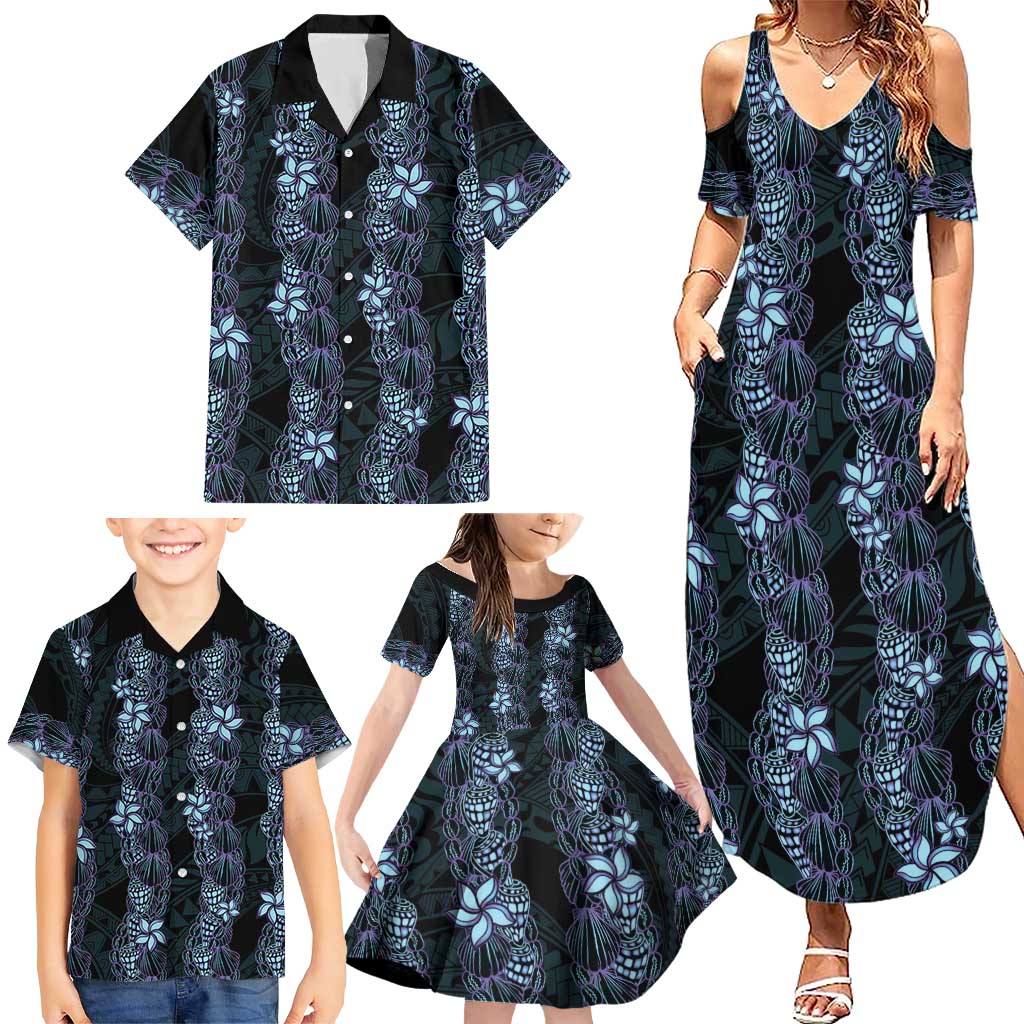 Purple Paradise Hawaii Shell Lei Family Matching Summer Maxi Dress and Hawaiian Shirt Hawaiian Sunrise Shell Hebrew Cone Plumeria LT14 - Polynesian Pride