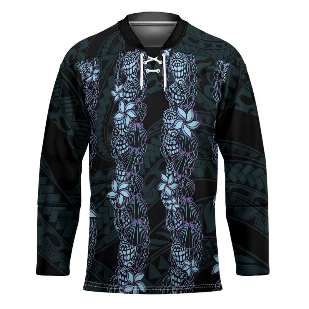 Purple Paradise Hawaii Shell Lei Hockey Jersey Hawaiian Sunrise Shell Hebrew Cone Plumeria - Polynesian Pride