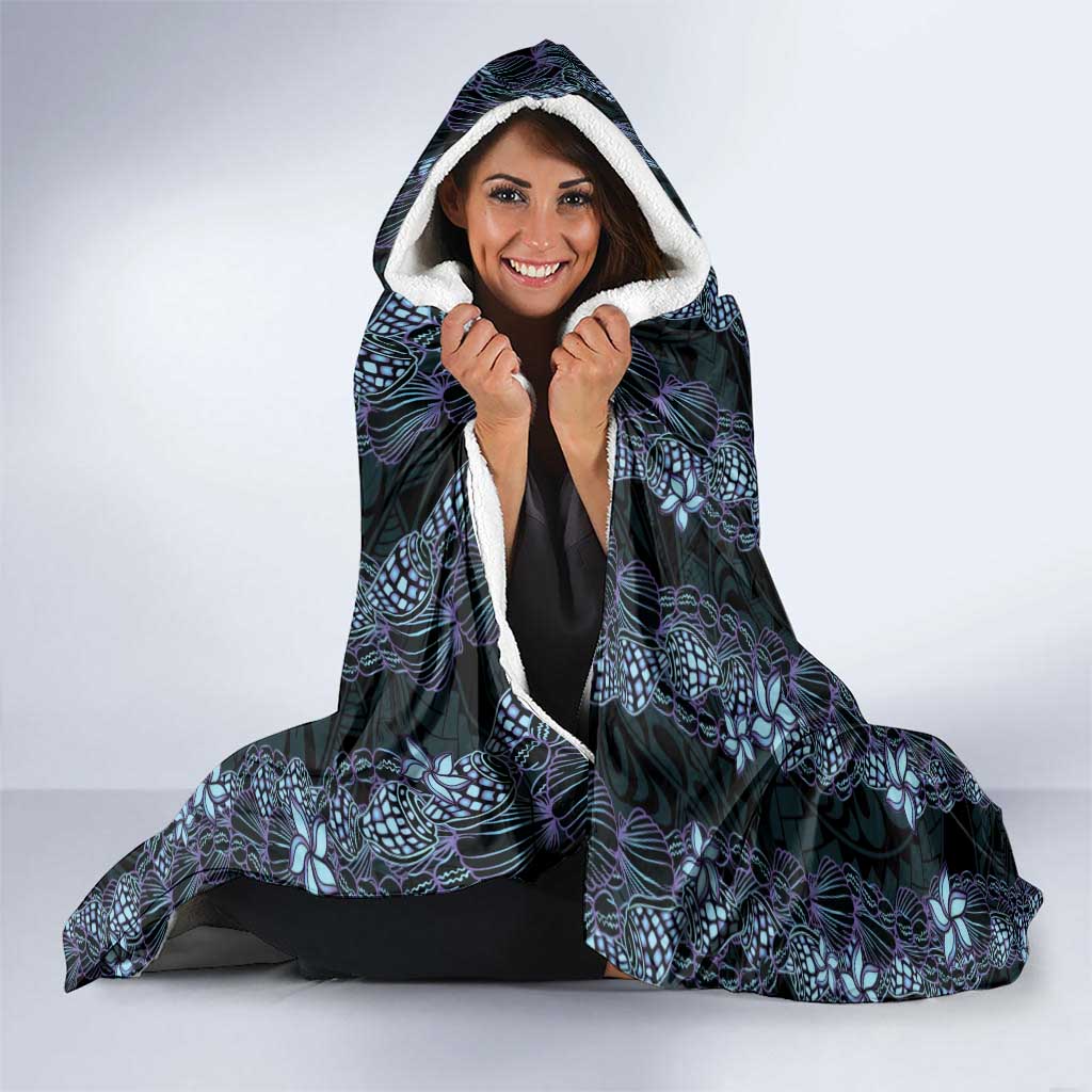 Purple Paradise Hawaii Shell Lei Hooded Blanket Hawaiian Sunrise Shell Hebrew Cone Plumeria - Polynesian Pride